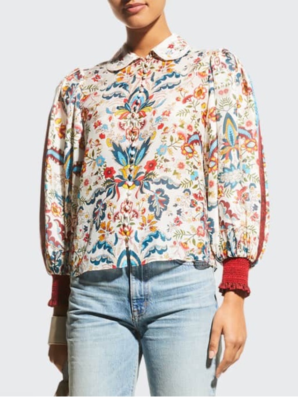 Alice + Olivia April Embroidered Floral Button-Down Blouse